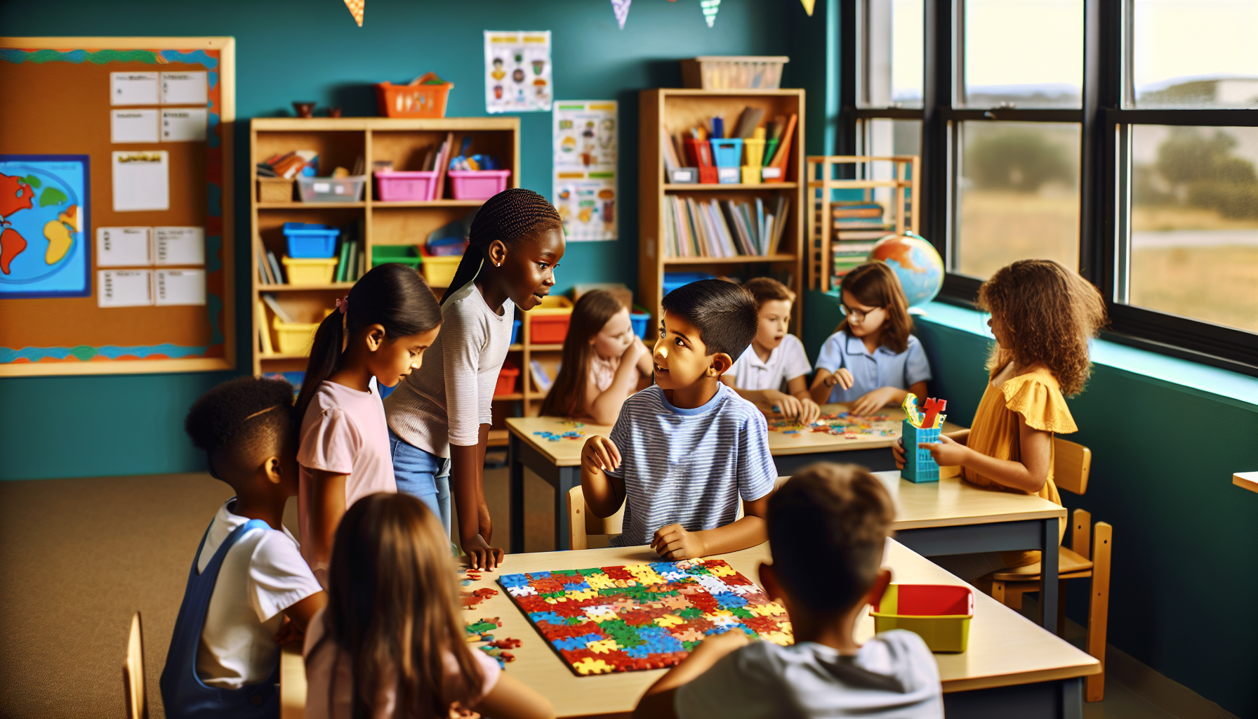 Photo of children in a classroom with educational materials