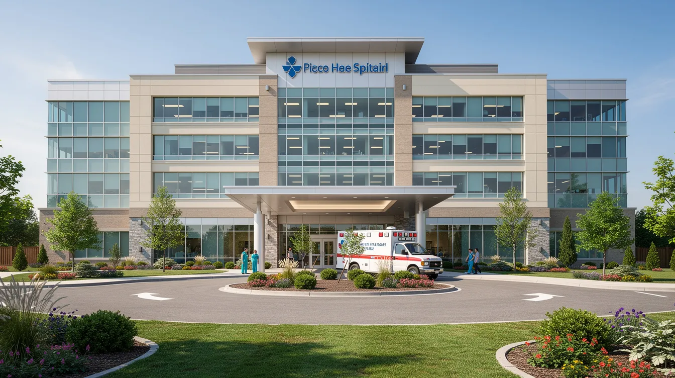 60af1512 2110 485a 8c91 4f64e3468c46 The image depicts a modern hospital building with a sleek exterior, surrounded by well-maintained landscaping, and an ambulance parked at the main entrance, emphasizing its role in providing emergency services. This multi specialty hospital is designed to accommodate various medical services and includes essential medical equipment for patient care.