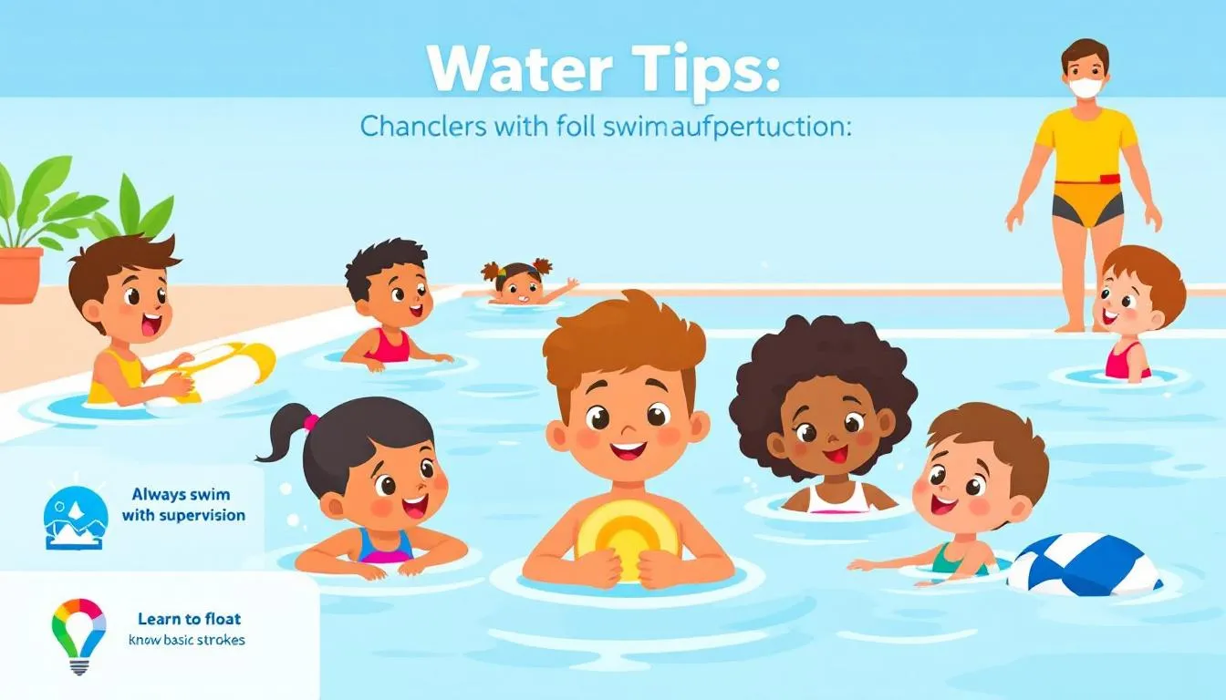 Children participating in swim lessons, highlighting the importance of water safety education.