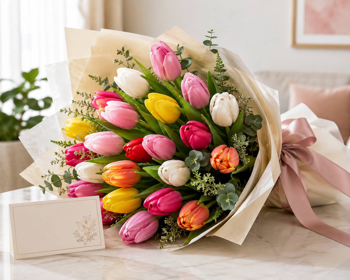 Tulip bouquet in soft elegance
