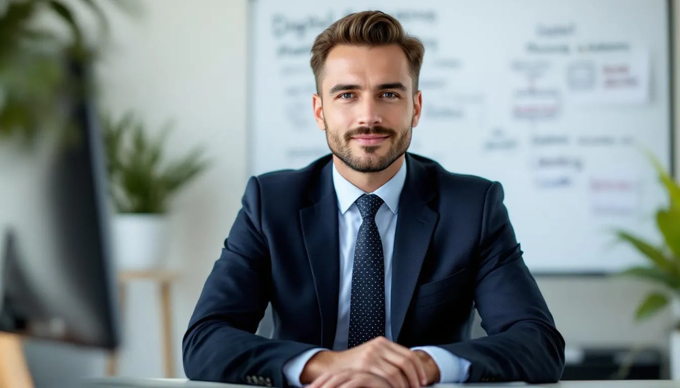 The image depicts a professional SEO consulting session, showcasing a diverse team of digital marketing experts discussing effective SEO strategies and marketing techniques. They are focused on enhancing online visibility and improving search rankings for their clients, utilizing tools for keyword research and link building to achieve business objectives.