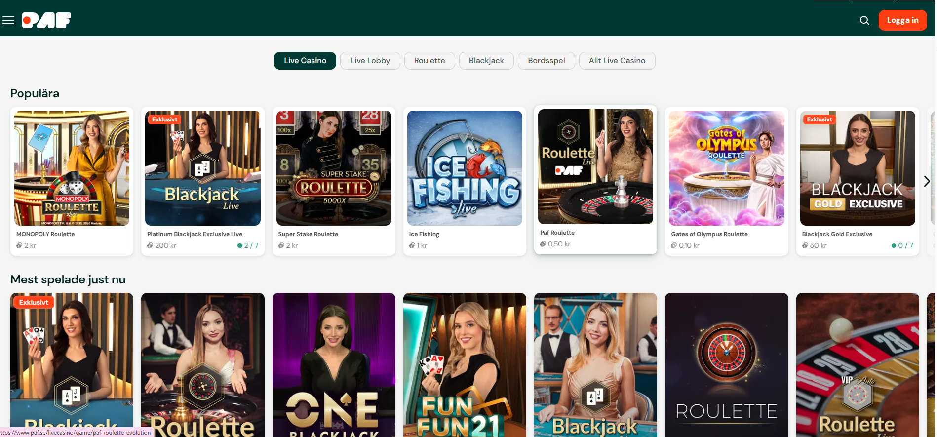 Live casino paf