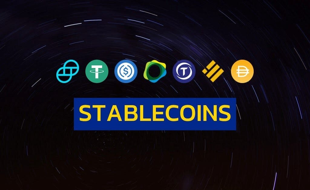 An illustration depicting various types of stablecoins in the crypto world.