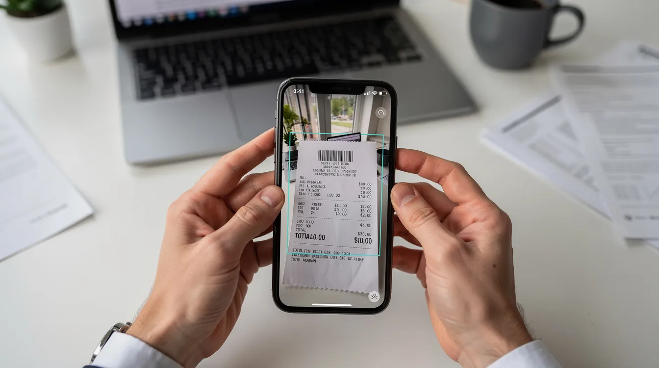 A person is using a smartphone app to scan a business receipt, facilitating hassle-free accounting for small business owners. This digital process aids in maintaining accurate financial records and is part of the growing trend towards online accounting services.