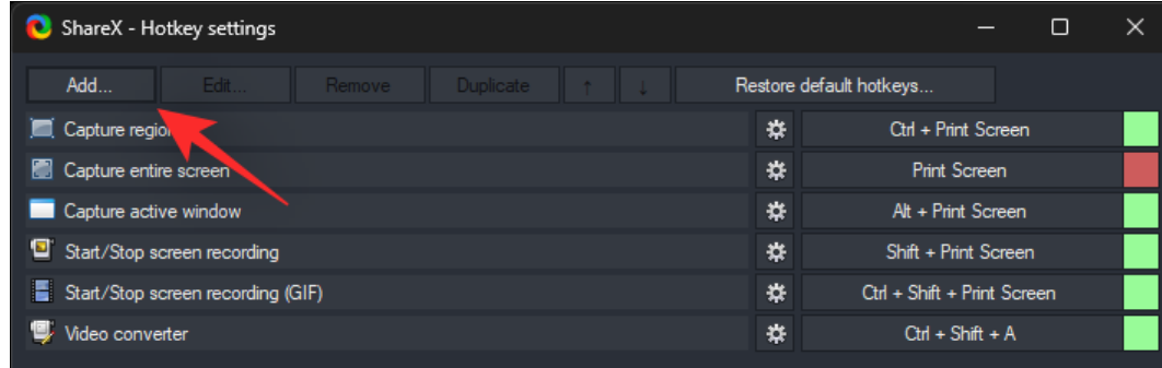 ShareX keyboard shortcuts