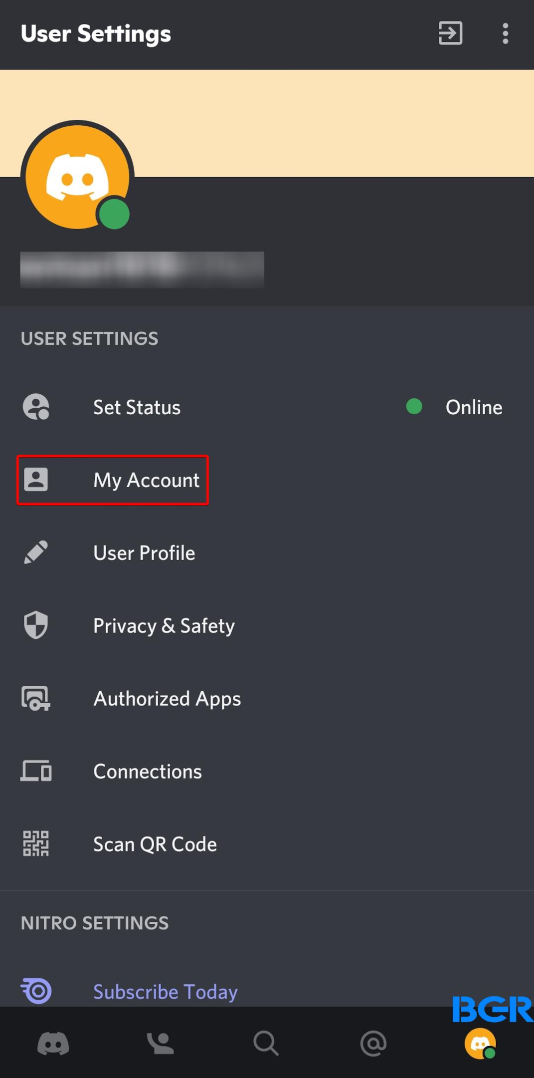 Tap on My Account under User Settings