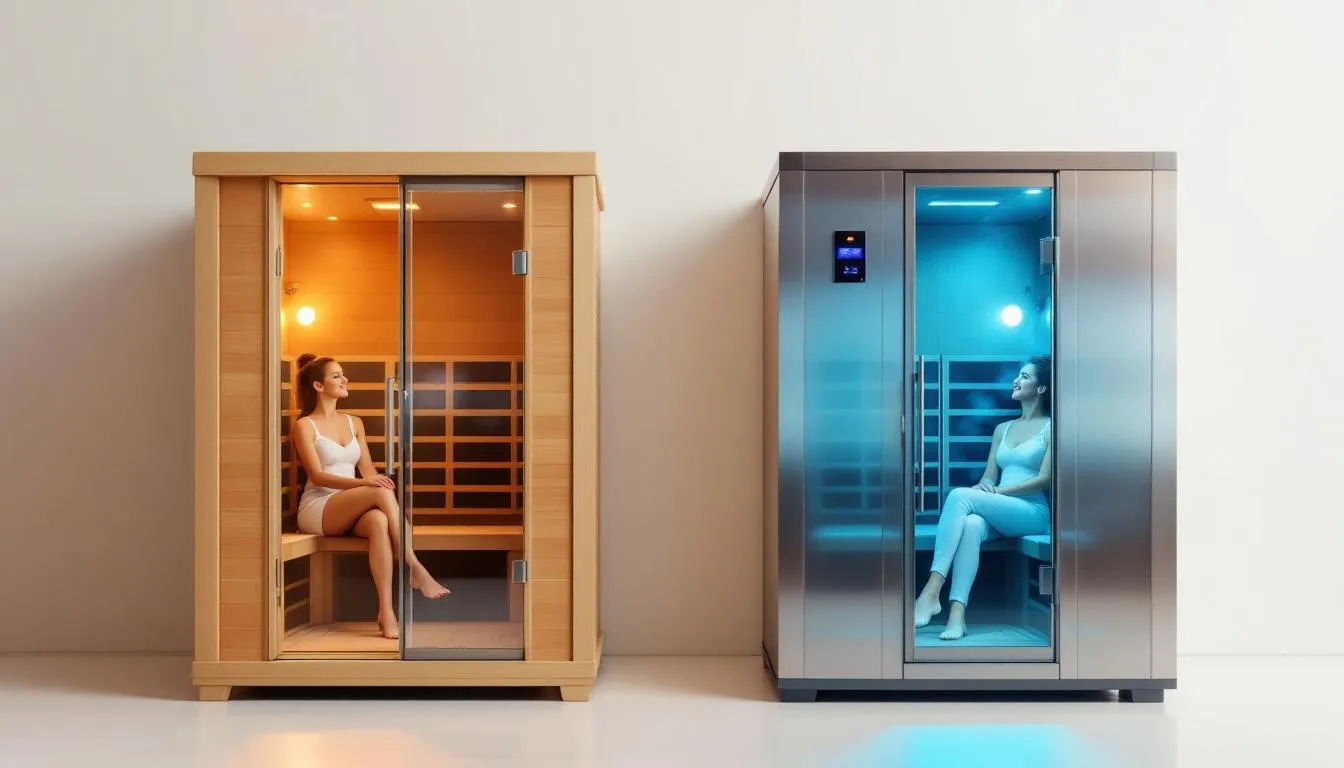 A side-by-side comparison of infrared and traditional saunas highlighting their differences.
