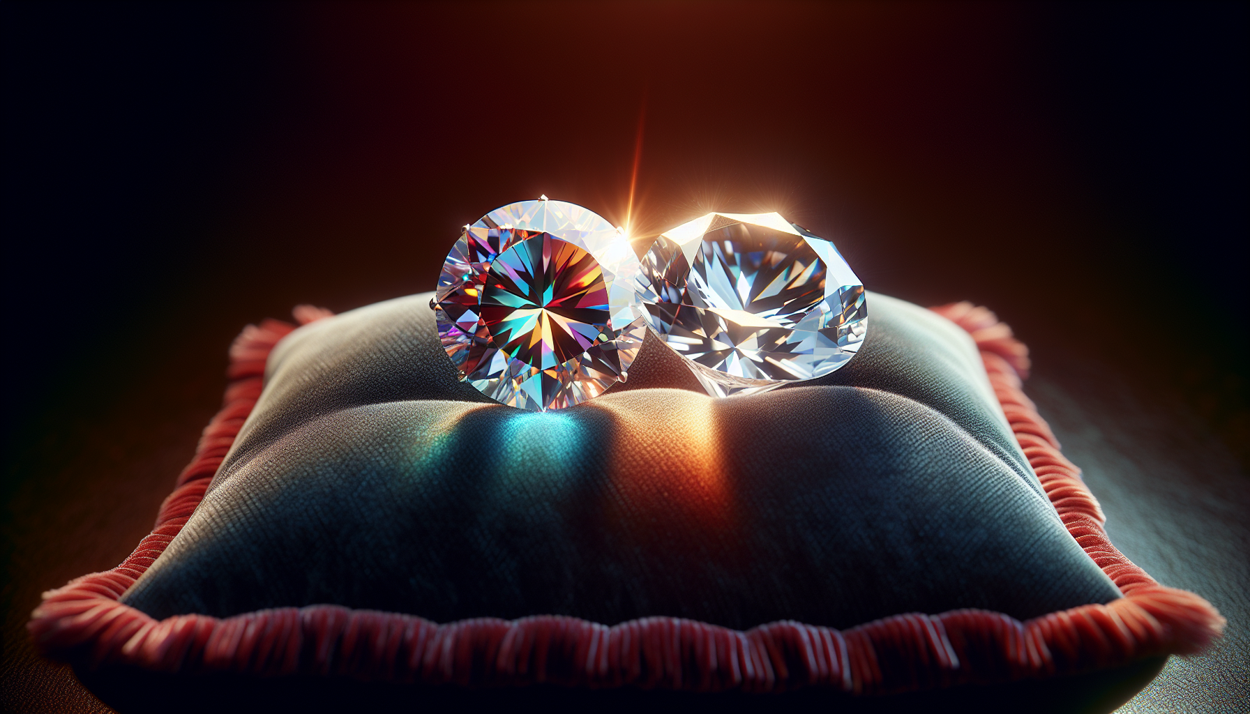 Illustration comparing the fire and brilliance of moissanite and lab diamonds