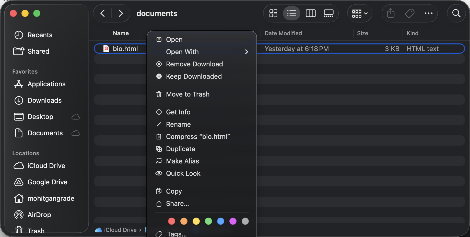 Right click the HTML file you want to open.