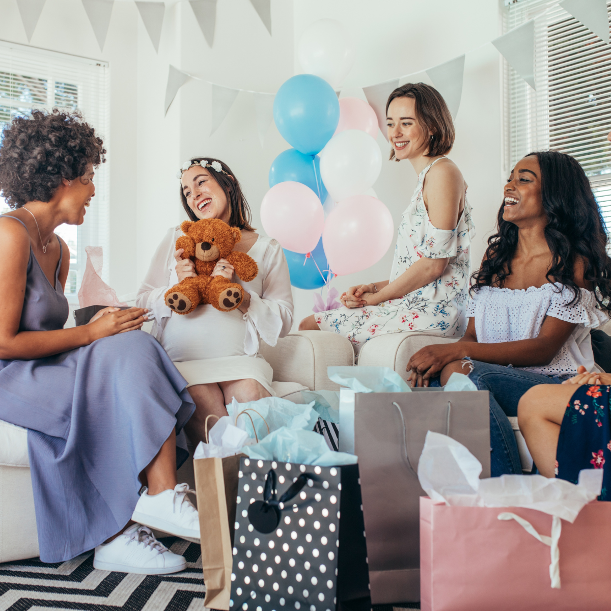 Friends at a baby shower -  Featured in Fun Baby Shower Ideas WITHOUT games
