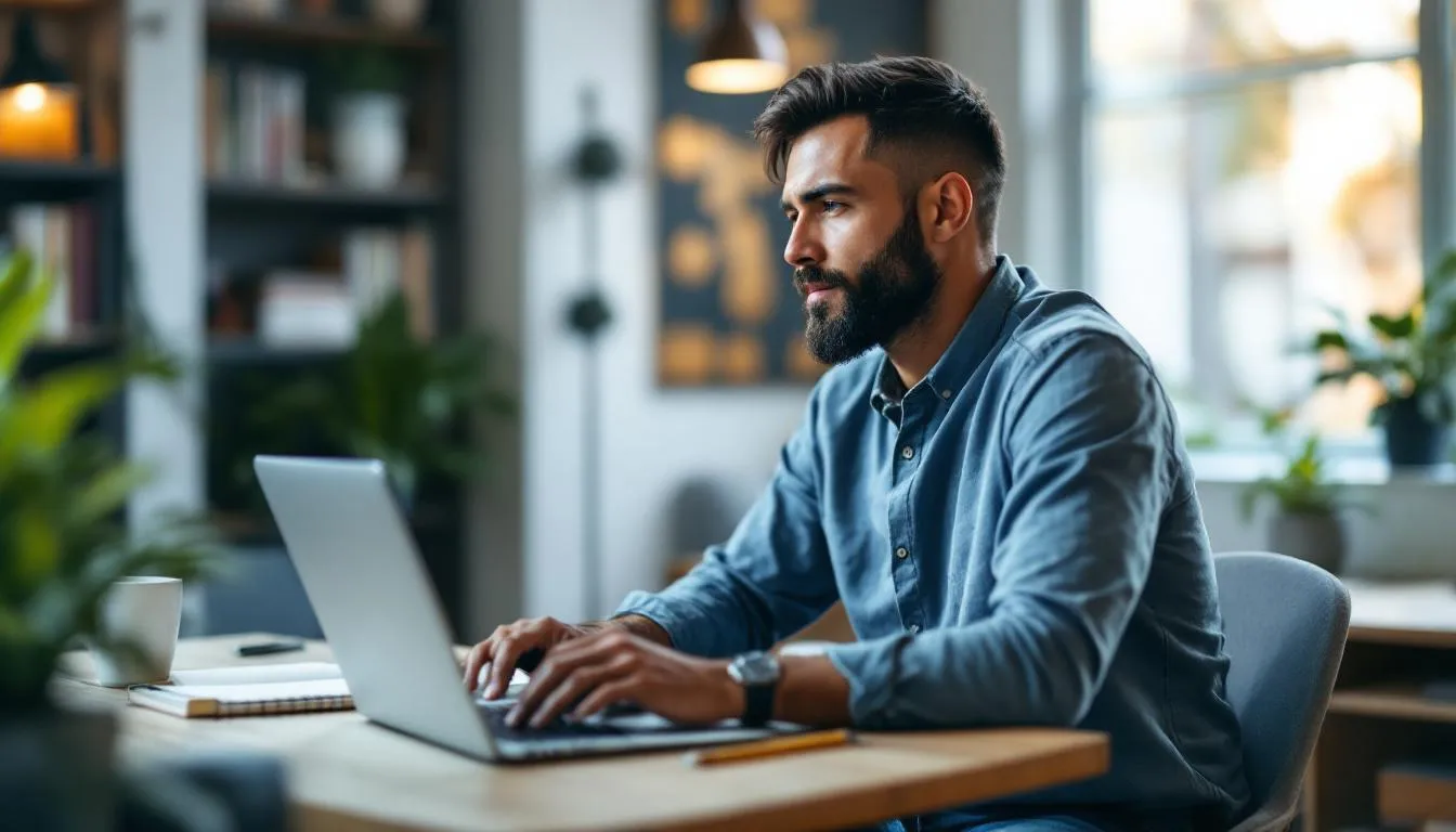 The image shows a local business owner focused on optimizing their Google Business Profile on a computer screen, illustrating a key aspect of small business marketing strategies. This effort aims to enhance their online presence, attract new customers, and improve local search results to support business growth.