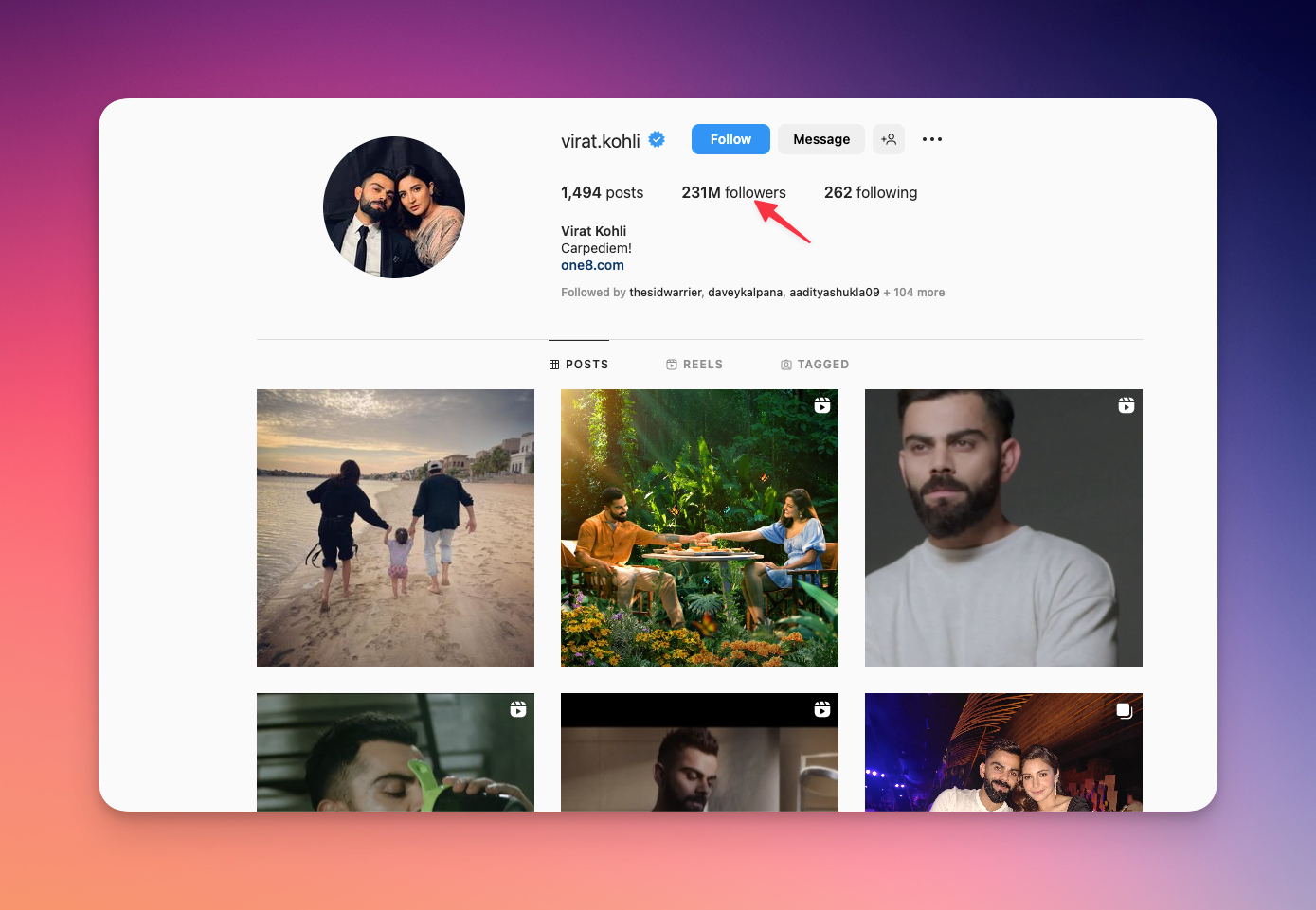 Remote.tools showing a screenshot of one of the most followed Instagram account