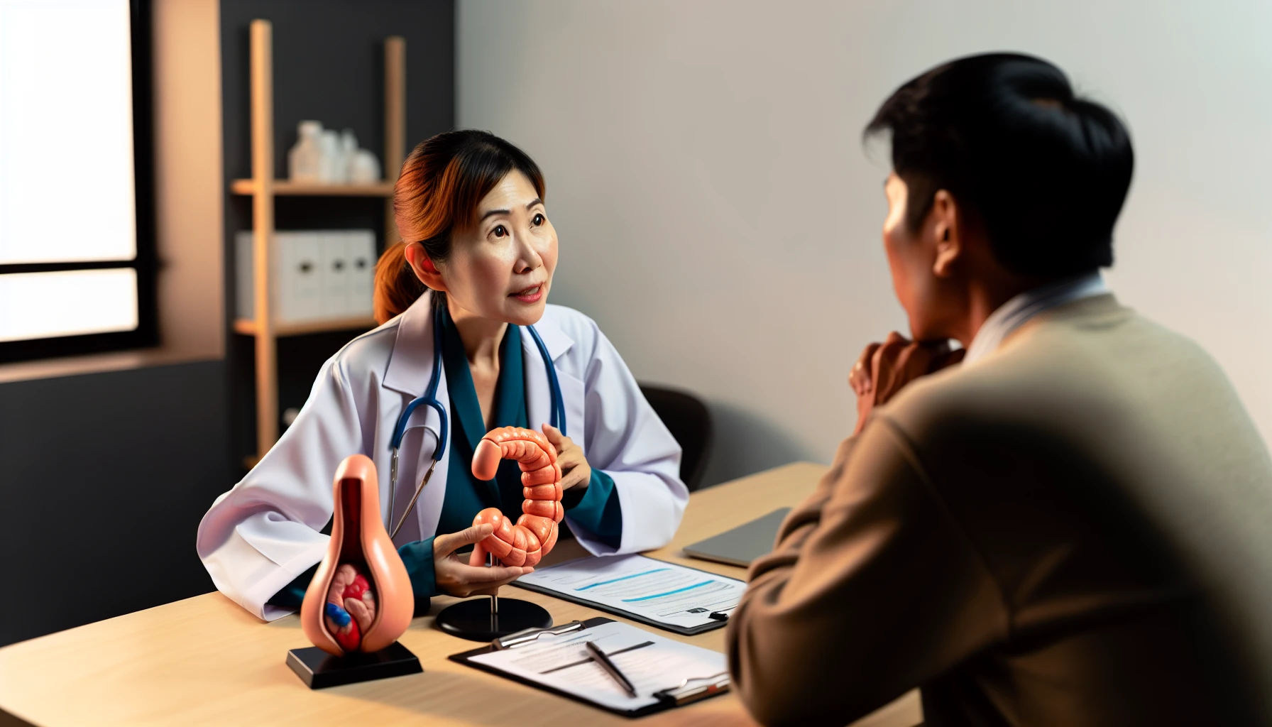 Photo of a medical oncologist discussing recurrence risk factors with a patient