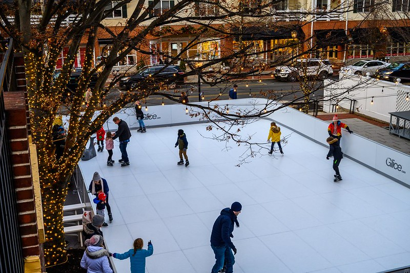 Ice rink with synthetic ice