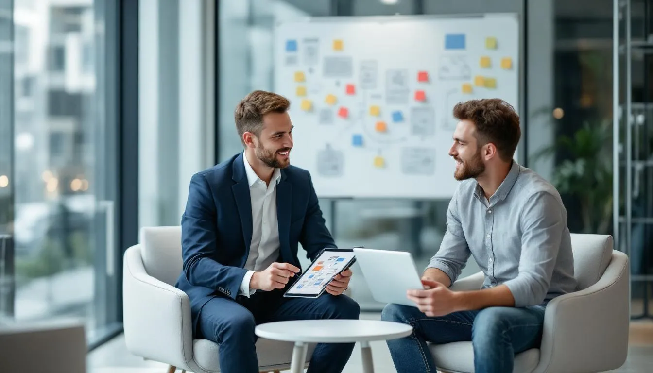 A dedicated startup coach helping a startup founder find the right approach.