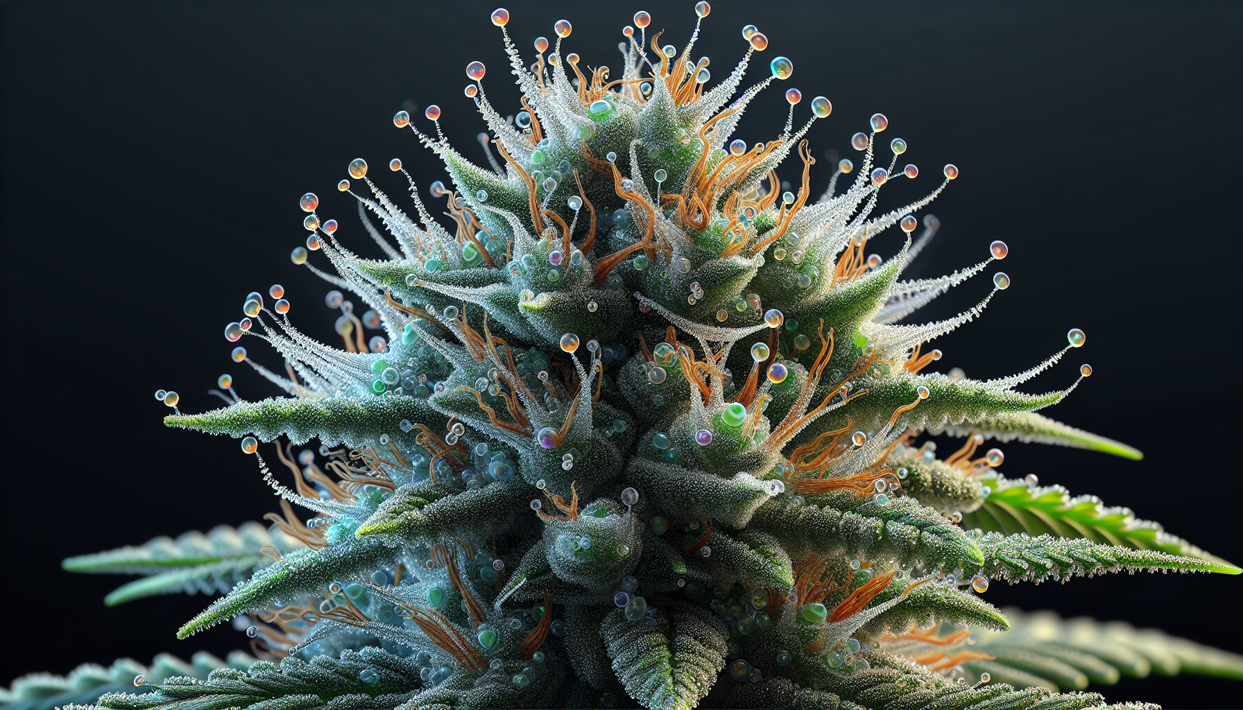 Close-up illustration of trichomes on cannabis plant