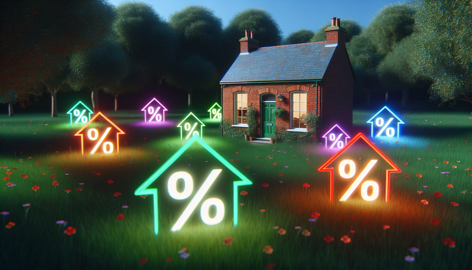 Illustration of a house with a percentage sign to represent stamp duty rates for second homes