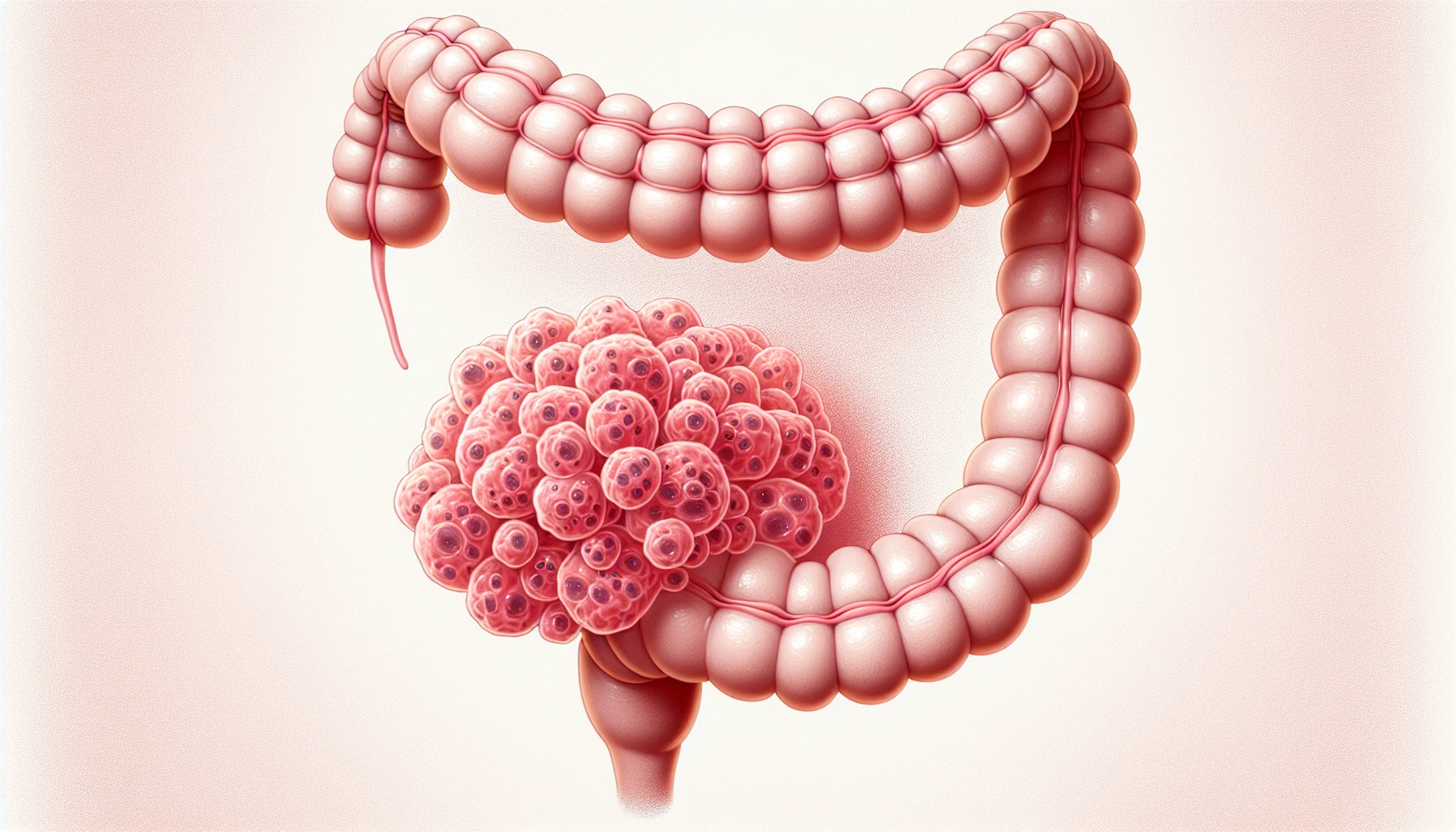 A medical illustration showing the formation of colon polyps