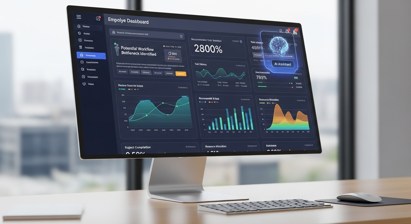Artificial intelligence integrated into employee dashboard improving efficiency without visible complexity.