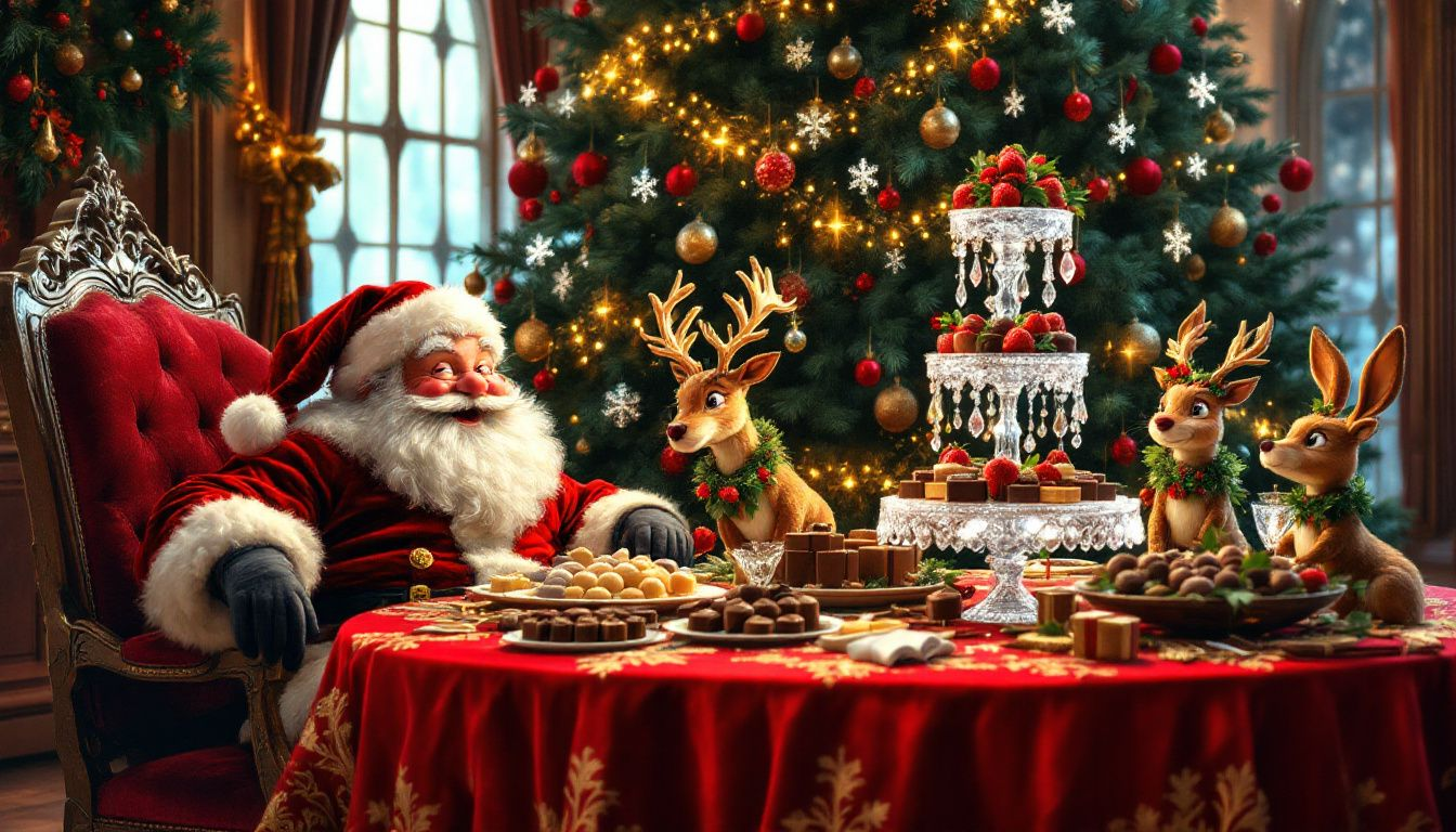 Decadent chocolate delights for Christmas on a decorative table.