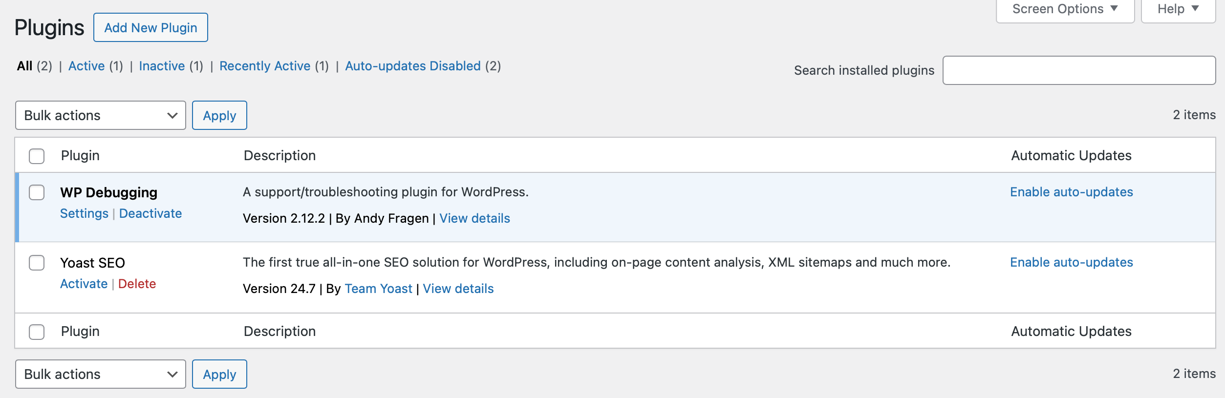 Deactivate the debug plugin