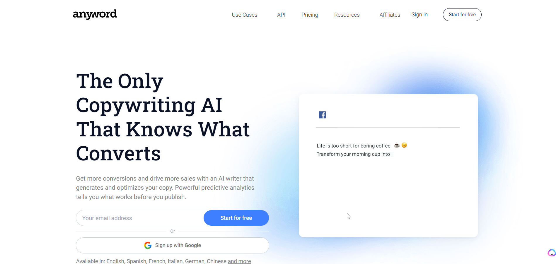 Anyword main page