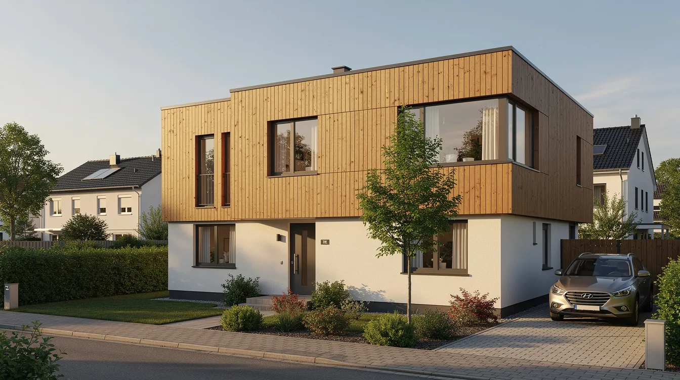 Une maison individuelle avec surélévation en bois, offrant un bardage contemporain, se dresse dans un quartier résidentiel de Nantes. Ce projet d'extension met en valeur l'agrandissement de l'habitation, tout en intégrant des matériaux modernes pour un confort optimal.