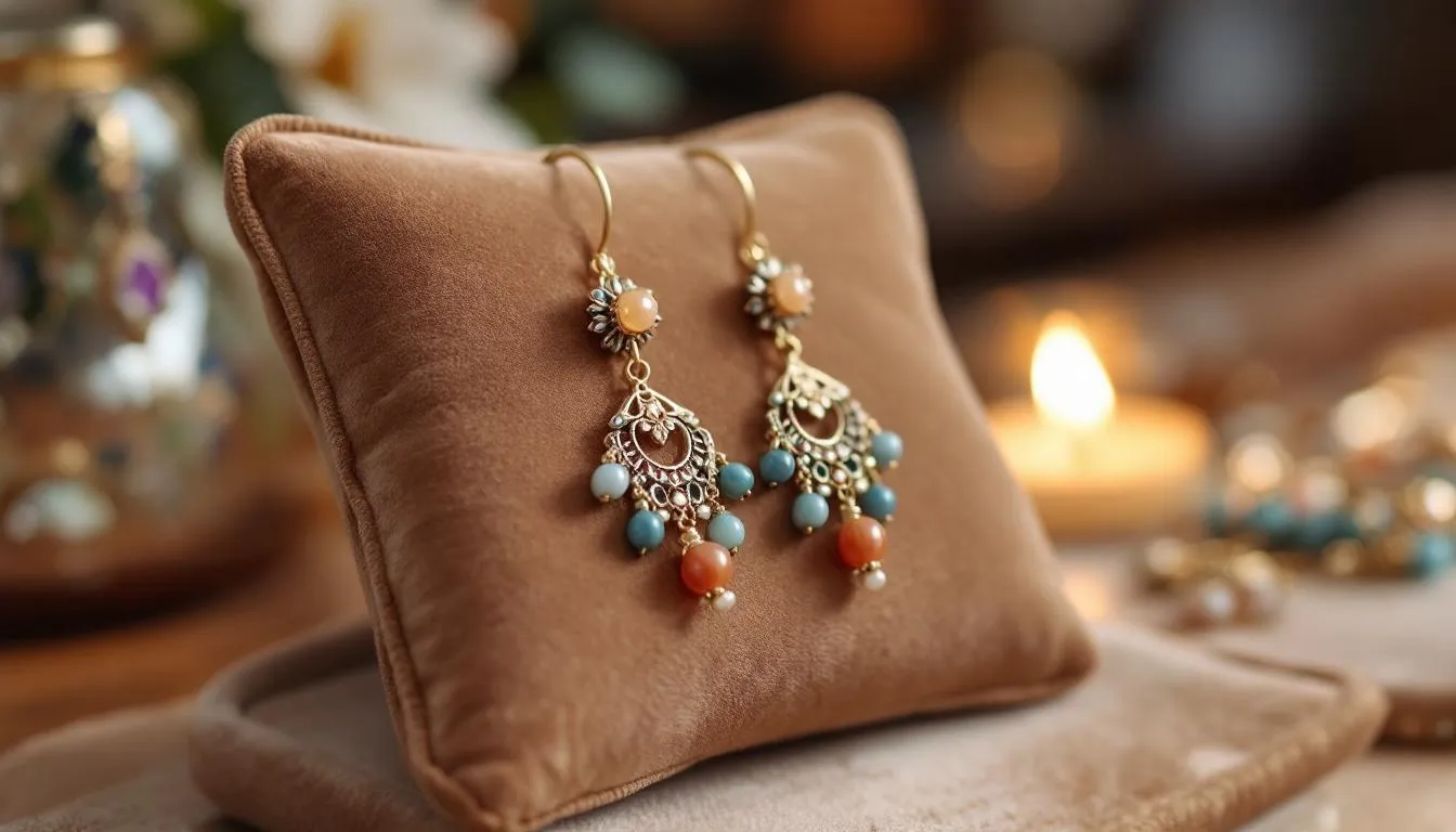 The image features a beautiful pair of handmade exquisite earrings crafted from sterling silver and adorned with sparkling gemstones, showcasing elegance and brilliance. These unique earrings are perfect for special occasions, adding a touch of style to any outfit or ensemble.