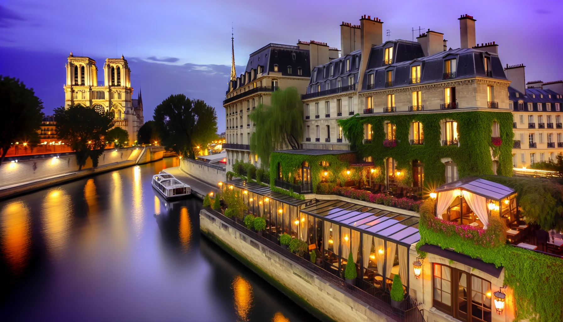 Boutique hotel with view of Notre Dame Cathedral