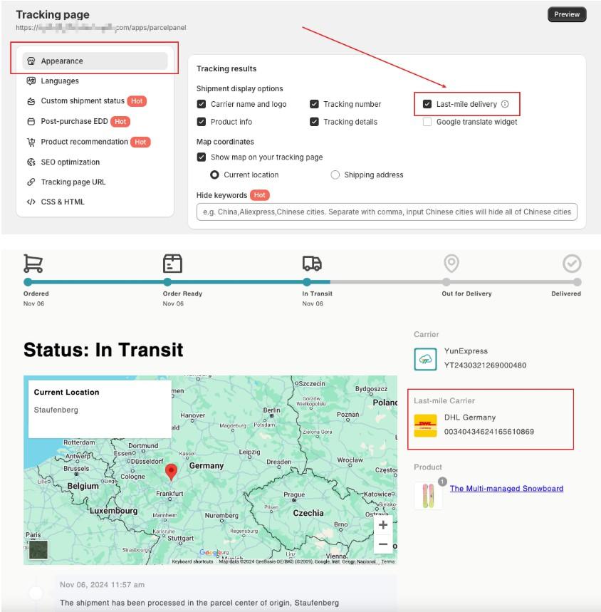 ParcelWILL Tracking Page