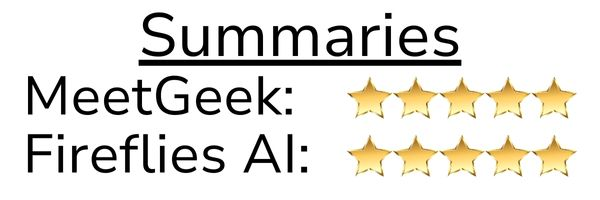 Notes and Summaries: MeetGeek - 5, Fireflies AI - 5