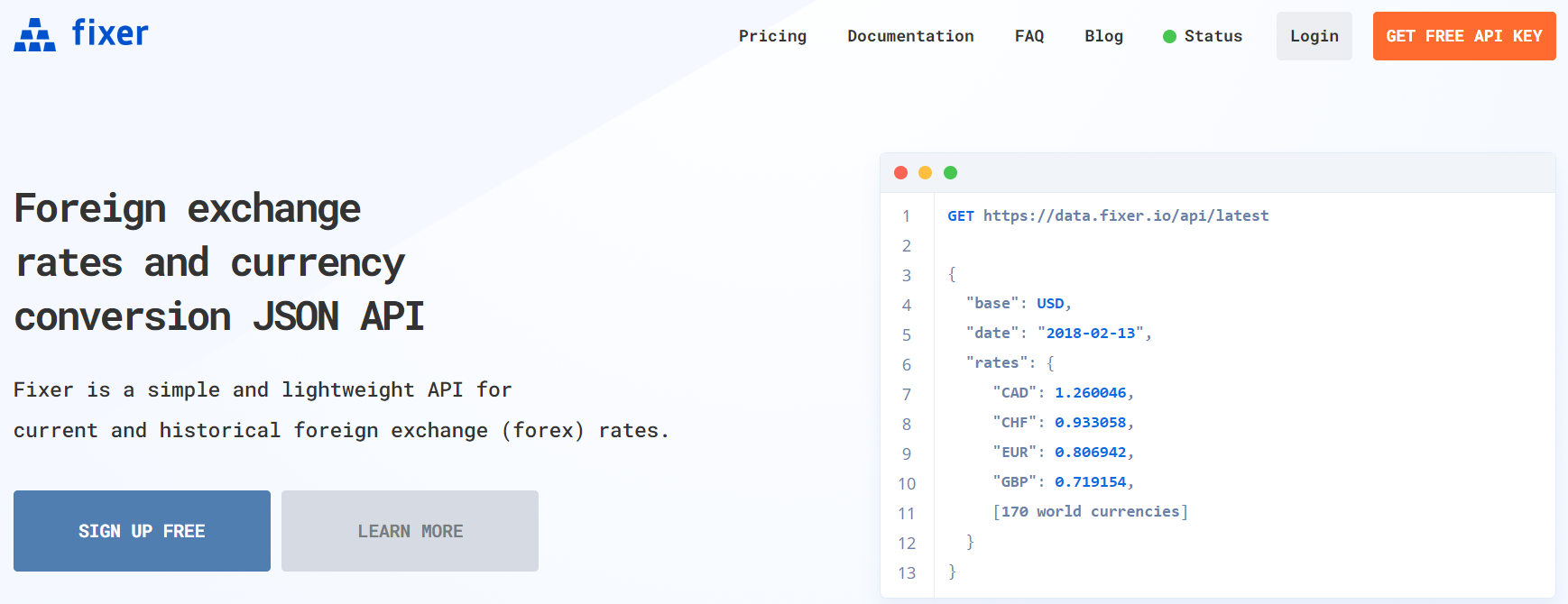 home page of the fixer historical exchange rate api