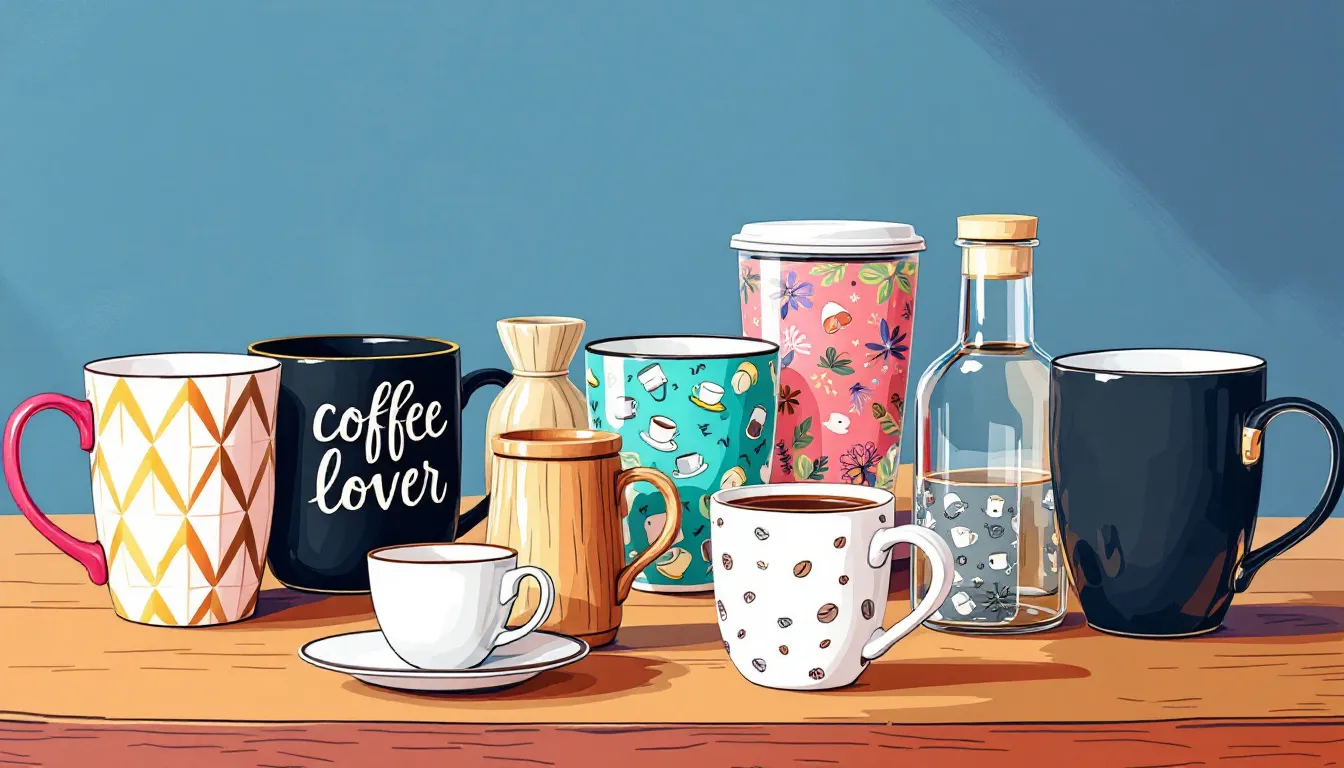 Different types of custom mugs made from various materials.
