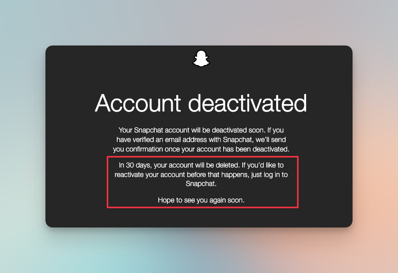 Remote.tools highlight the messages from Snapchat on Account deactivation screen