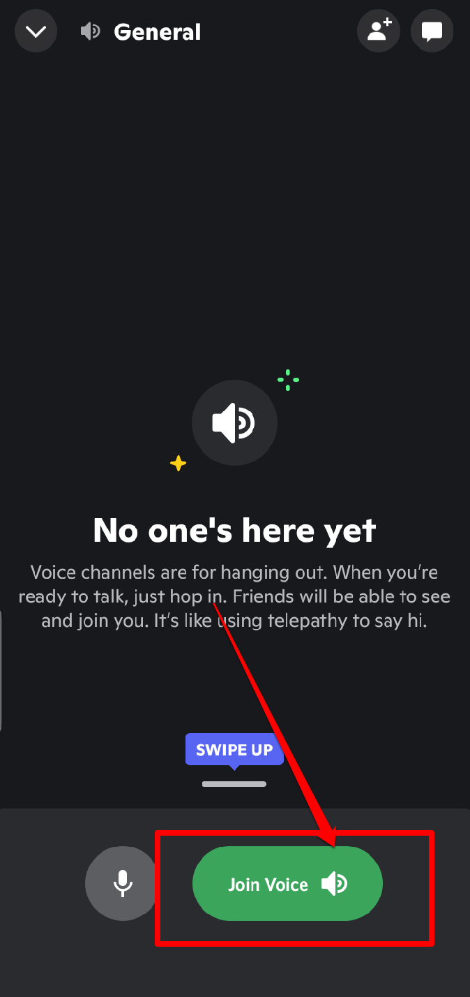 Picture illustrating the Join Voice button on Discord mobile apps