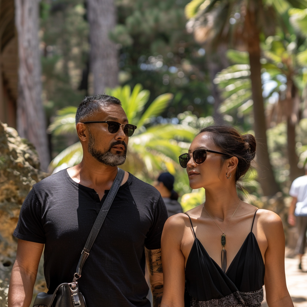 an image of a man and a woman walking together with loving body language