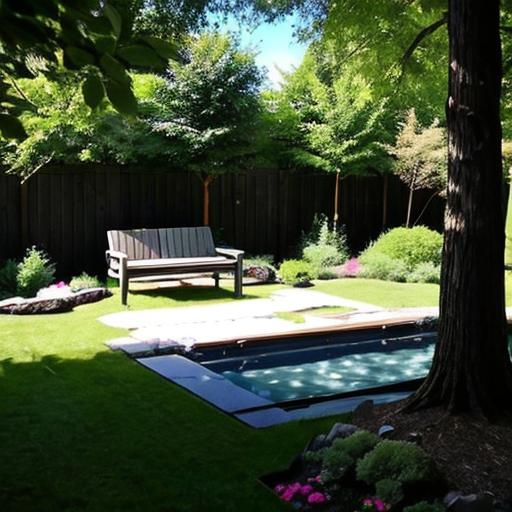 Backyard space with ground cover and a cozy seating area.  A stone patio and native plants can also be a great idea for your backyard landscape
