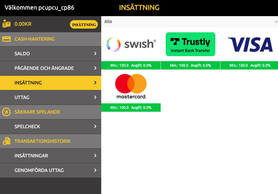 Mega Casino insättning med Swish, Trustly och Visa på online casino med svensk licens