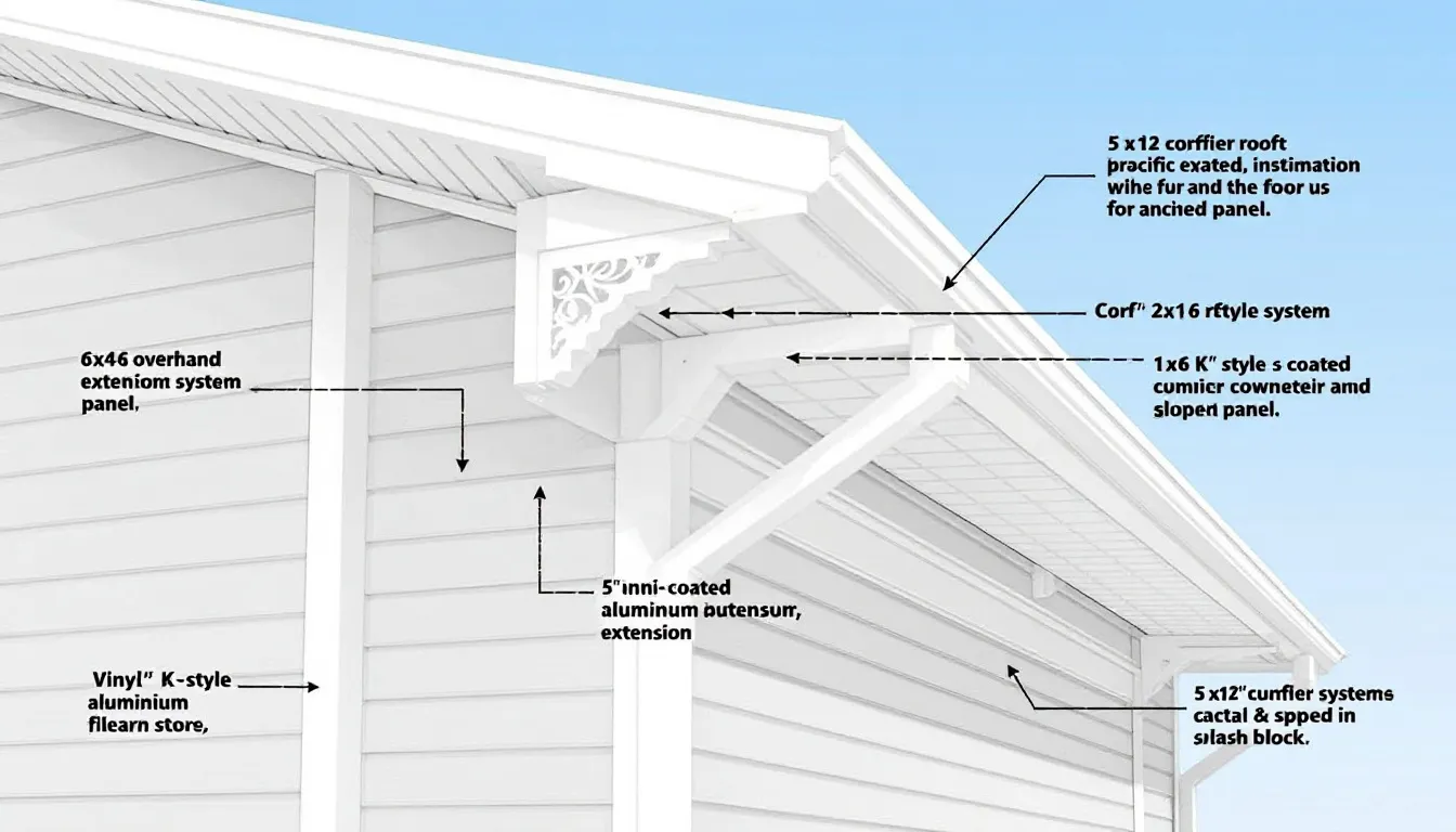 An illustration showing the roof overhang and the soffits and fascias of a house.