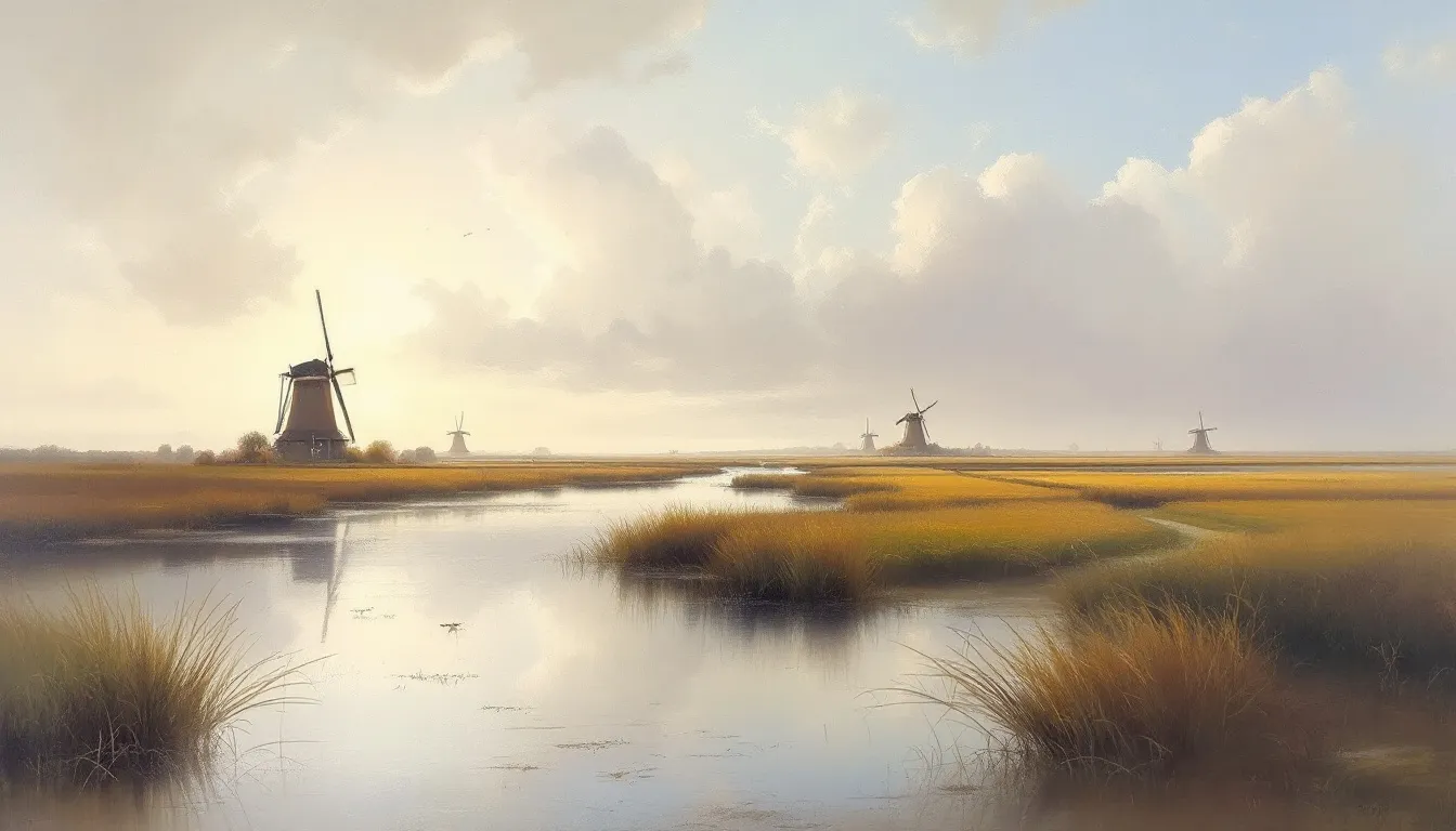 A visual representation of climate change effects in the Netherlands, featuring a coastal area.