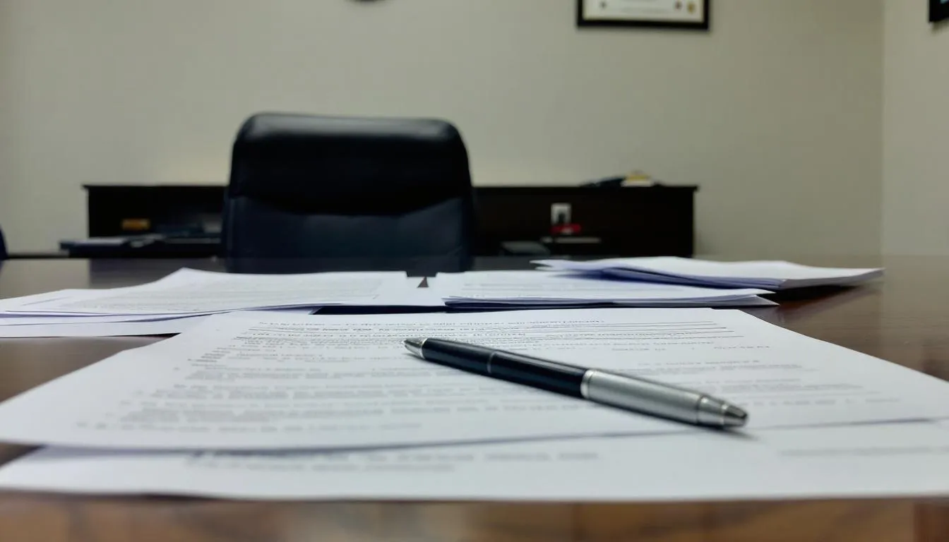 . The image shows a desk cluttered with official documents and forms related to self-employment, accompanied by a pen, symbolizing the essential steps for starting a business or pursuing a self-employed career.