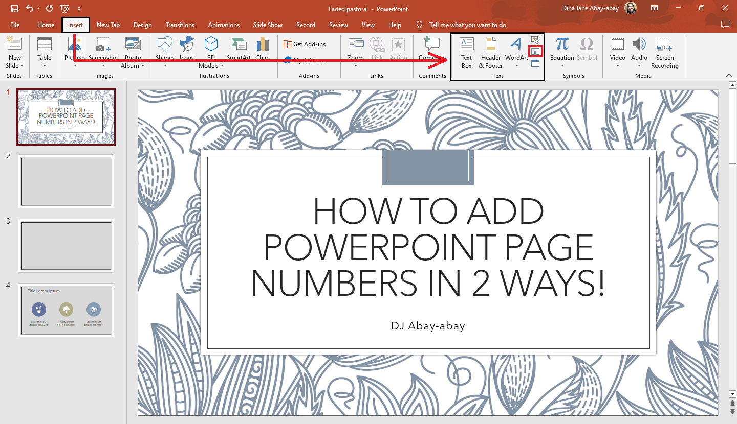 how to number presentation slides