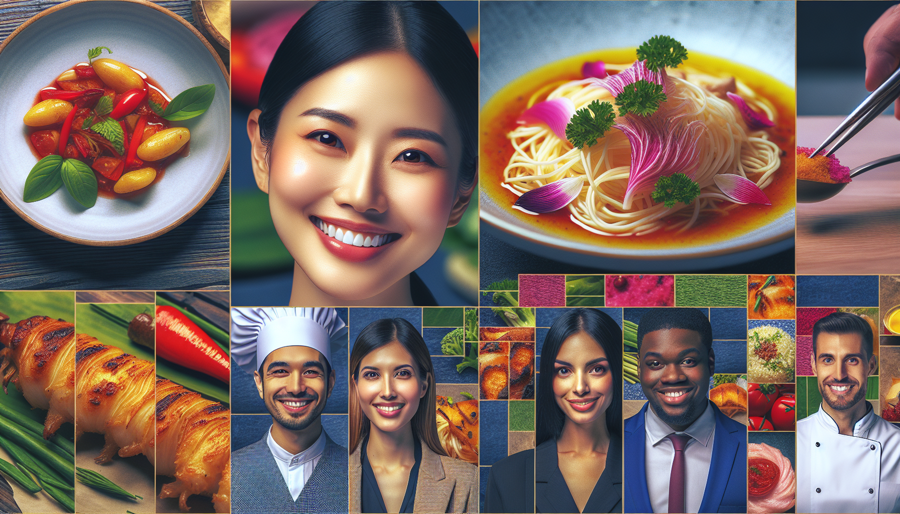 A collage of high-quality images including a smiling customer, a well-prepared dish, and a satisfied team