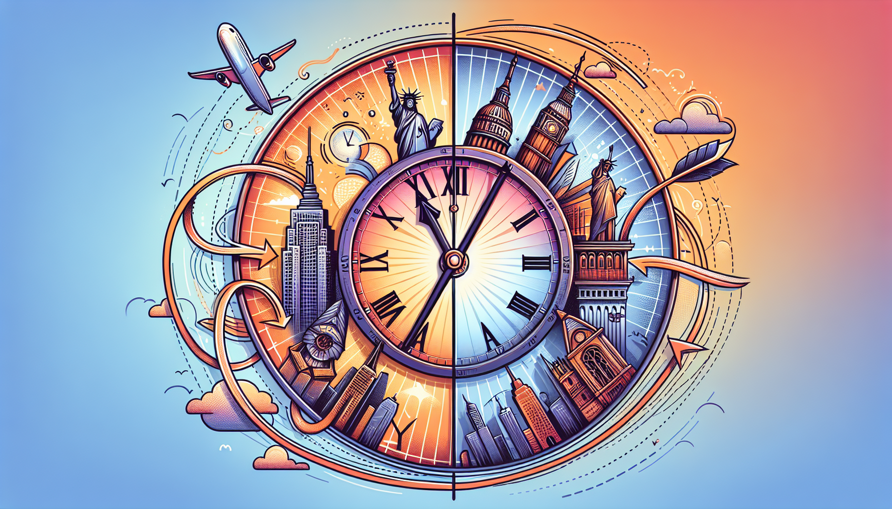 An illustration explaining the time zone differences between Los Angeles and NYC, relevant for flight time from Los Angeles.