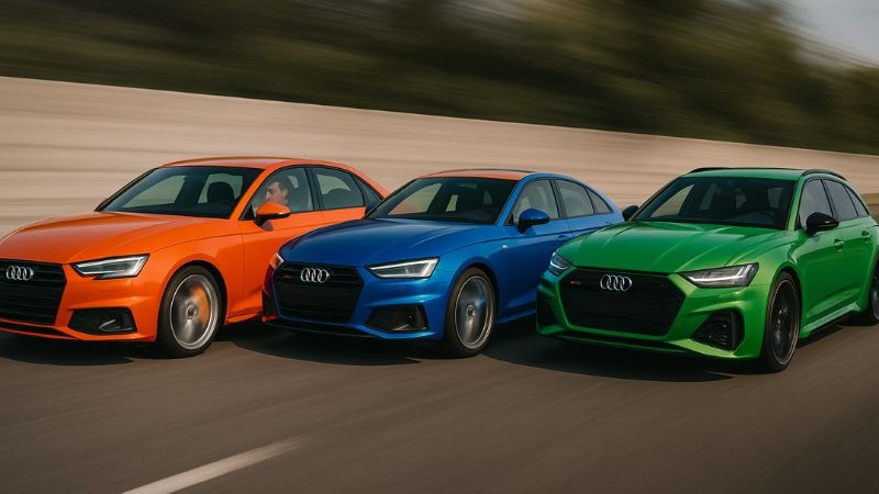 Audi wrapped in different color wraps