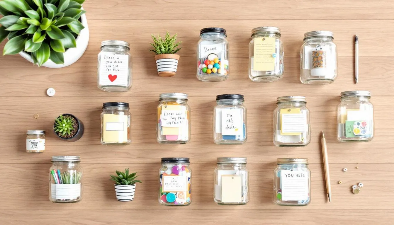 A selection of thoughtful mason jar gifts for coworkers, showcasing various creative ideas.