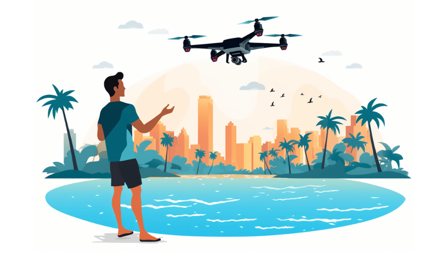 A drone flying over the beautiful Hawaiian landscape, following the drone law in Hawaii