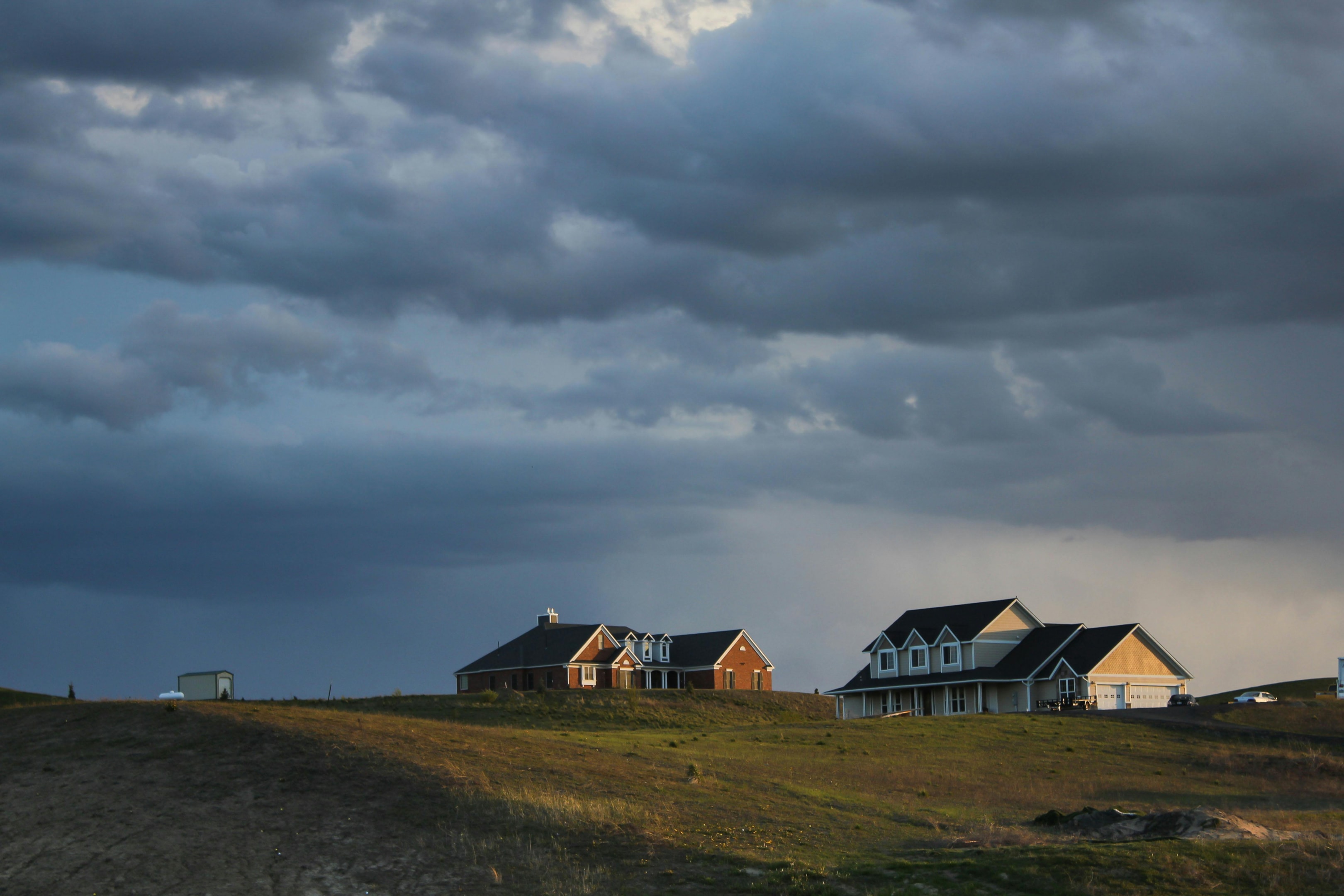 houses on green field
