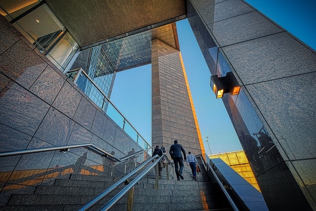 stairs, building, businessmen