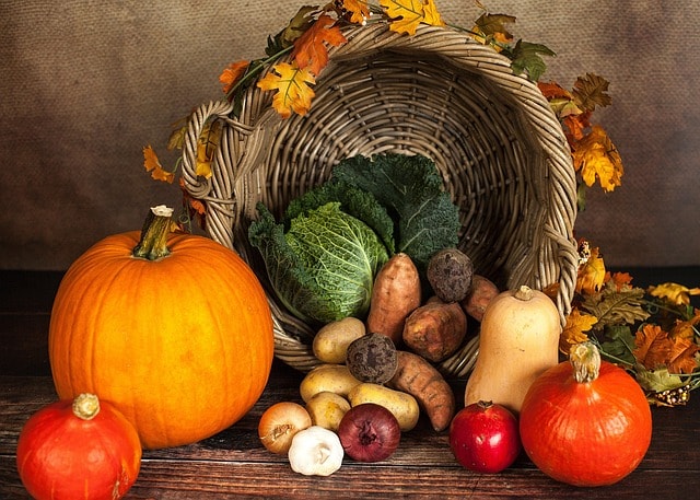 pumpkin, vegetables, autumn theme, corn stock, thanksgiving season decor ideas, thanksgiving decor for every budget